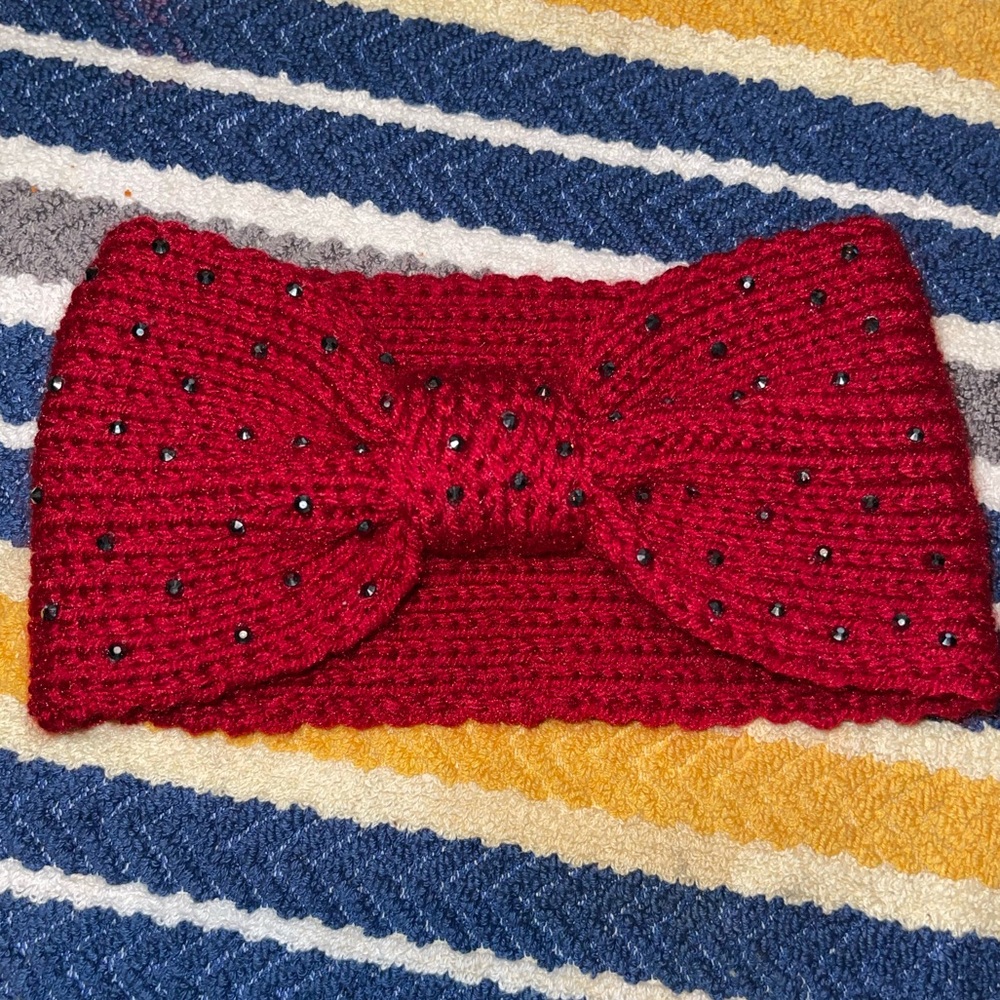 Knit Bow Red Headband